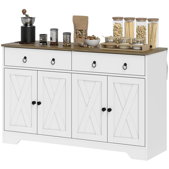 HOMCOM Kitchen Storage Sideboard, Buffet Cabinet with Barn Doors, White