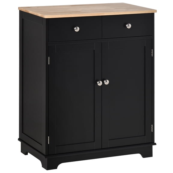 HOMCOM Sideboard with Solid Wood Countertop, Modern Kitchen Storage Cabinet, Coffee Bar Cabinet with 2 Drawers, Doors and Adjustable Shelf, Black On-Site