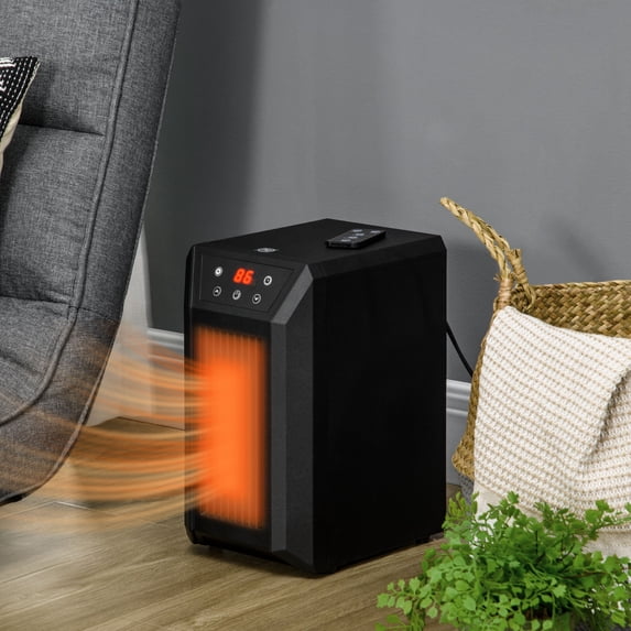 HOMCOM Space Heater for Indoor Use, 1500W Fast Heating Portable Electric Heater with Thermostat, 3 Modes, Remote, 12h Timer for Bedroom Desktop