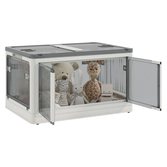 HOMCOM Stackable Storage Bins with Lids & Wheels - Collapsible Storage Containers, White - Versatile Organization for Bedroom, Living Room, Office, & Car White + Plastic