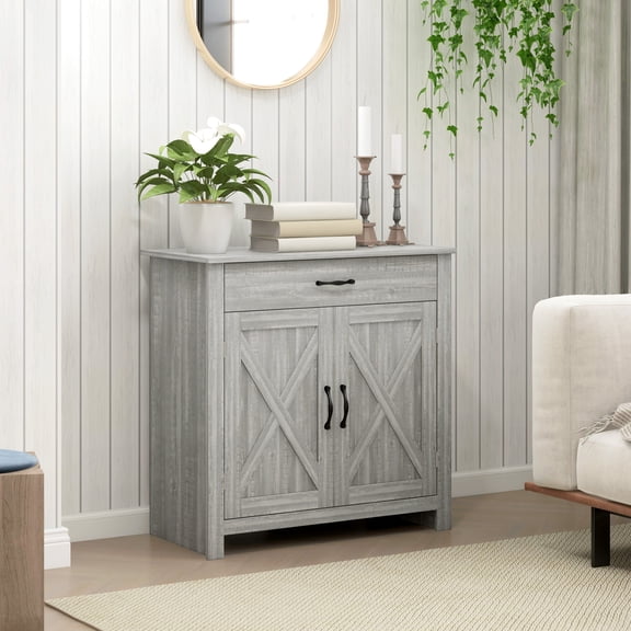 HOMCOM Stone Gray Farmhouse Sideboard Buffet Cabinet
