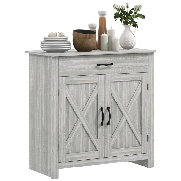 HOMCOM Stone Gray Farmhouse Sideboard Buffet Cabinet - Storage Cabinet