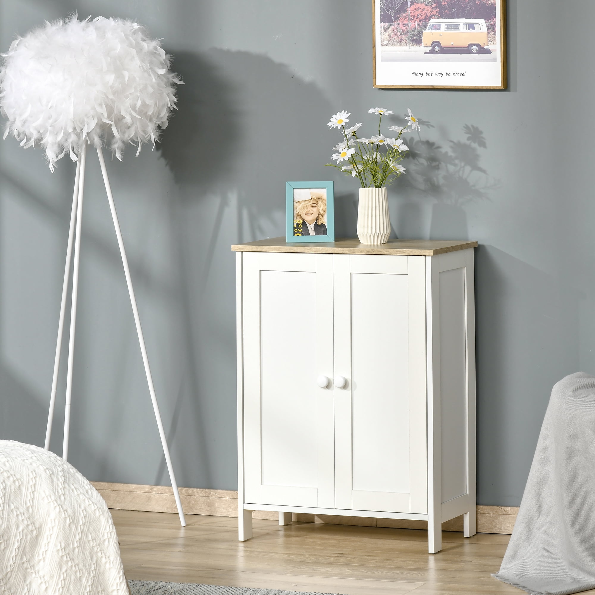 White Freestanding Office Storage Cabinet with Adjustable Shelving