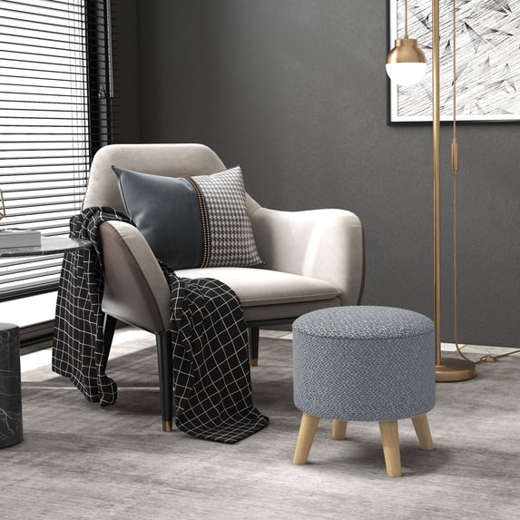 HOMCOM Storage Ottoman, Round Footstool with Linen Feel Fabric Upholstery, Removable Top, Hidden Space and Wood Legs for Living Room, Gray