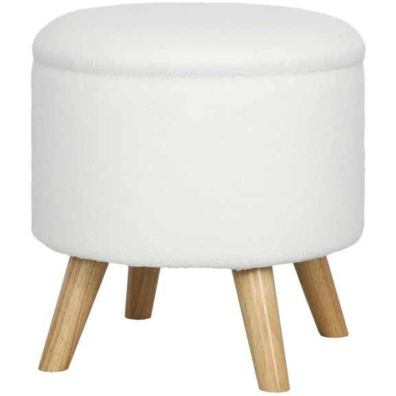 HOMCOM Storage Ottoman, Round Stool Chair with Cushioned Top, White