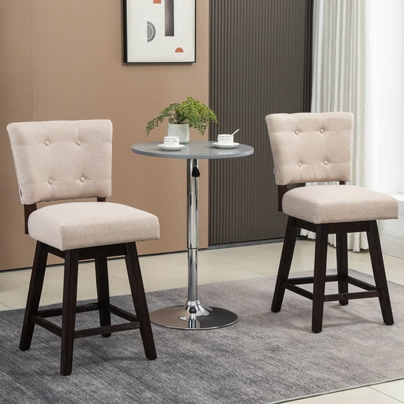 HOMCOM Swivel Bar Stools Set of 2 Fabric Tufted Counter Height Bar Stools