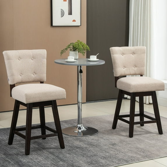 HOMCOM Swivel Bar Stools Set of 2 Fabric Tufted Counter Height Bar Stools