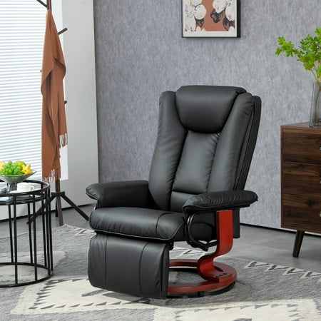 HOMCOM Swivel Recliner Chair w/ Footrest, PU Leather Reclining Chair, Black