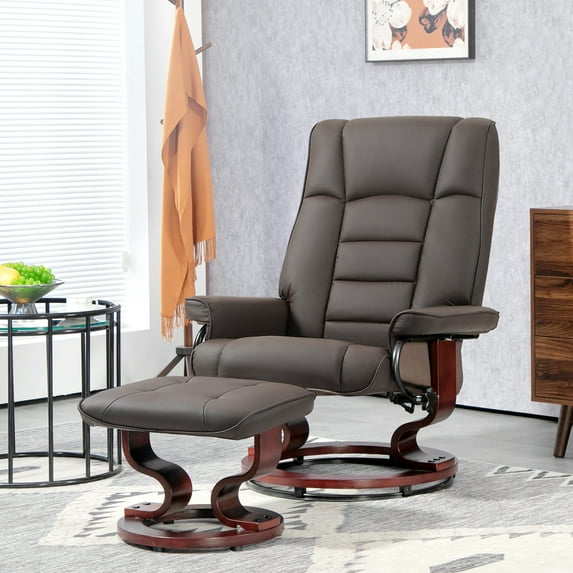 HOMCOM Swivel Recliner with Ottoman, Faux Leather Reclining Chair, Brown