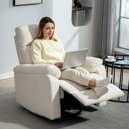 HOMCOM Swivel Rocker Recliner Chair, Wide Rocking Sofa with Pocket Spring, Footrest, Fabric Overstuffed Reclining Chair, Quick Assembly, Cream