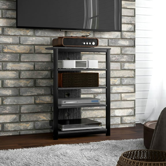 HOMCOM TV Stand, AV Media Stand, Corner Audio Tower with Storage Shelves and Steel Frame, Living Room Storage, Black
