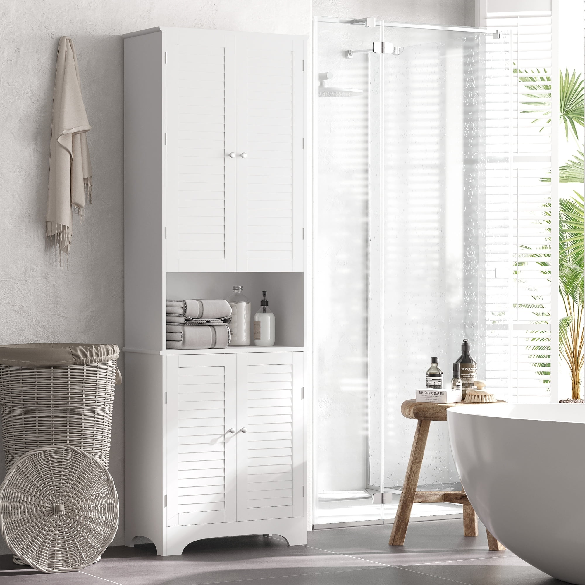 White Tall Narrow Storage Cabinet with Adjustable Shelves