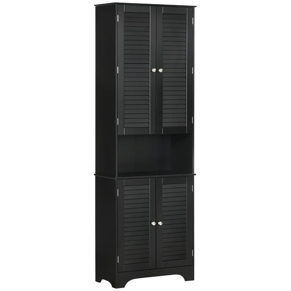 HOMCOM Tall Storage Cabinet with Doors and Shelf, Floor Standing, Linen Tower Bath Cabinet, Black