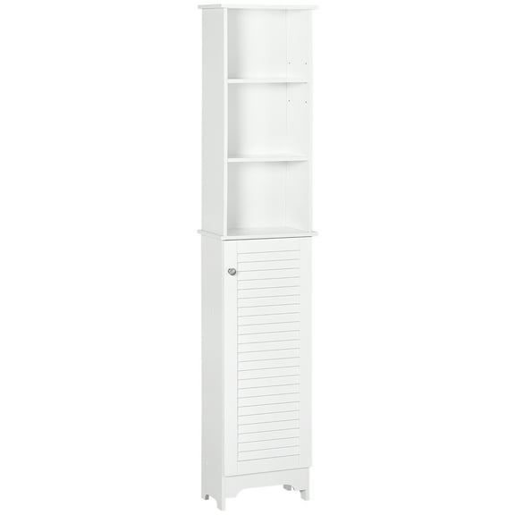 HOMCOM Tall White Bathroom Storage Cabinet - Freestanding Linen Tower, 3-Tier Adjustable Open Shelf & Enclosed Space, MDF, 65" H, Ideal for Home, Bathrooms, Laundry Rooms