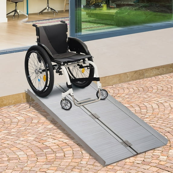 HomCom Lightweight Aluminum Alloy Portable Skidproof Folding Wheelchair Carrier Ramp with Carrying Handle, 4'