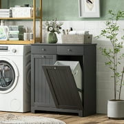 HOMCOM Tilt Out Laundry Hamper, Laundry Hamper Cabinet with 2 Baskets, Laundry Cabinet Bathroom Storage Cabinet with 2 Drawers, Black