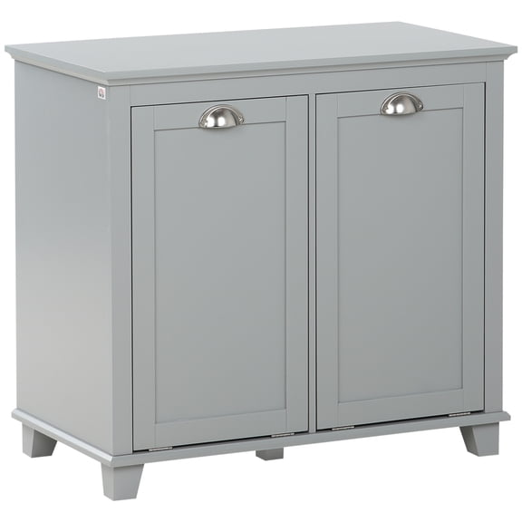 HOMCOM Tilt-Out Laundry Sorter Cabinet, Bathroom Storage Organizer with Two-Compartment Tilt-Out Hamper, Gray
