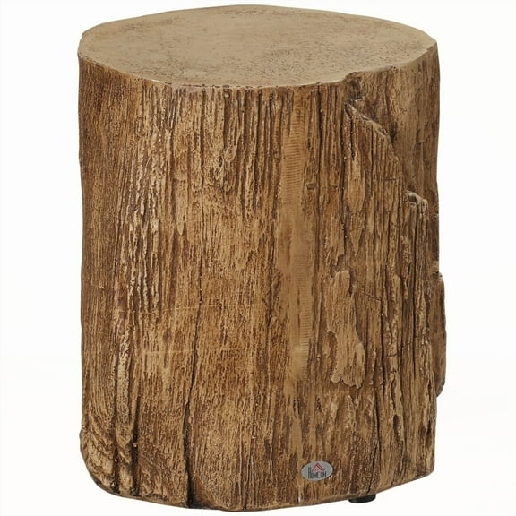 HOMCOM Tree Stump Stool | Concrete End Table with Wood Grain Finish | Stable & Versatile