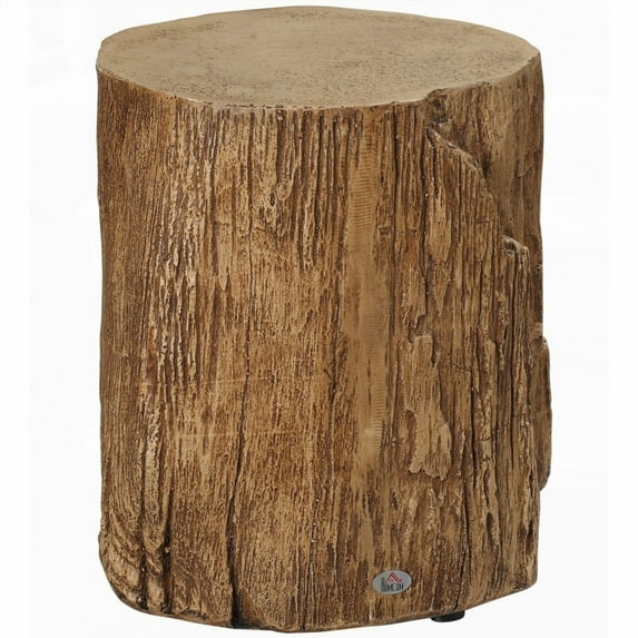 HOMCOM Tree Stump Stool with Round Tabletop, Concrete End Table in Wood Grain Finish for Indoors & Outdoors (Natural)