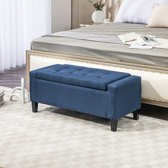 HOMCOM Tufted Storage Ottoman Upholstered Storage Bench with Lift Top