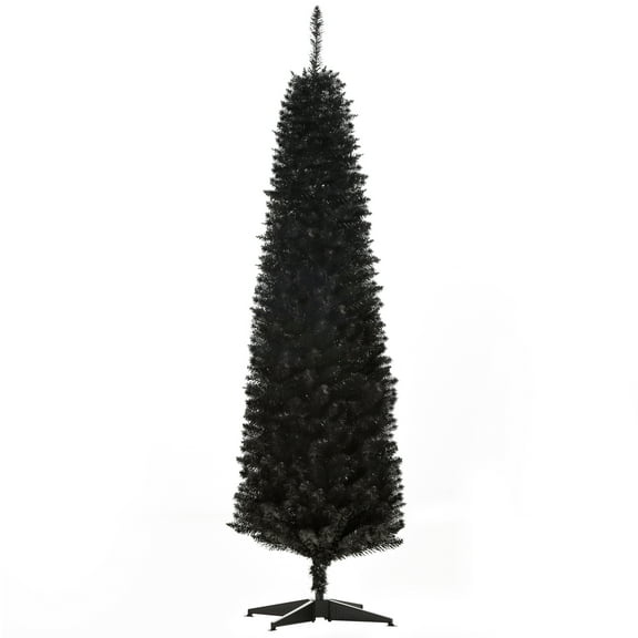HOMCOM Unlit Slim Noble Fir Hinged Artificial Christmas Tree with Realistic Plastic Branches and 390 Tips, 6' Tall, Black