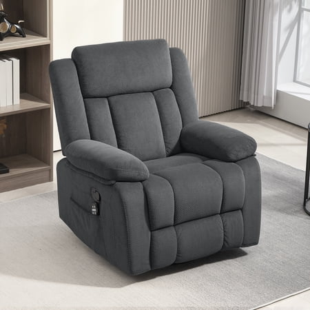 HOMCOM Vibration Massage Recliner Chair with Heat, Oversized Swivel Rocker, Velvet Fabric Manual Reclining Chair with Footrest, Remote, Pockets, Gray