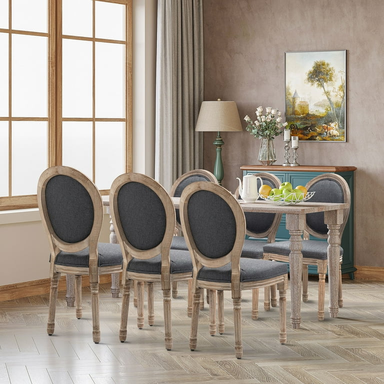 HOMCOM Set of 6 Vintage Armless Dining Chairs French Chic Side Chairs with Curved Backrest and Linen Upholstery Grey Walmart