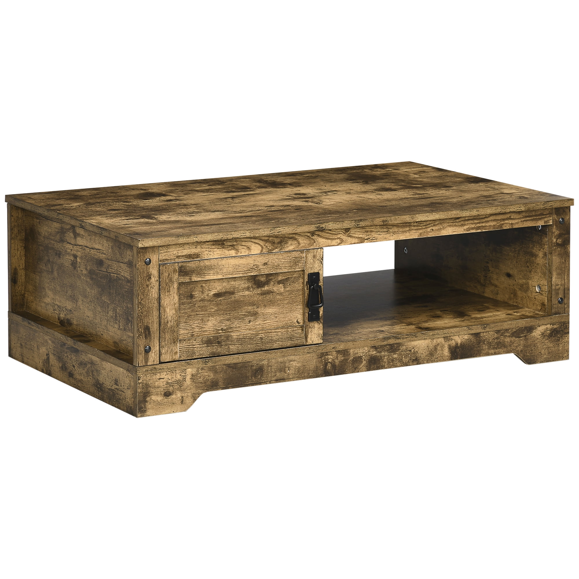 HOMCOM Vintage Rustic Coffee Table with Storage for Living Room, Brown ...