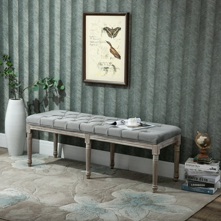 HOMCOM Vintage Upholstered Entryway Bench with Button Tufted and Thick Padding, Gray