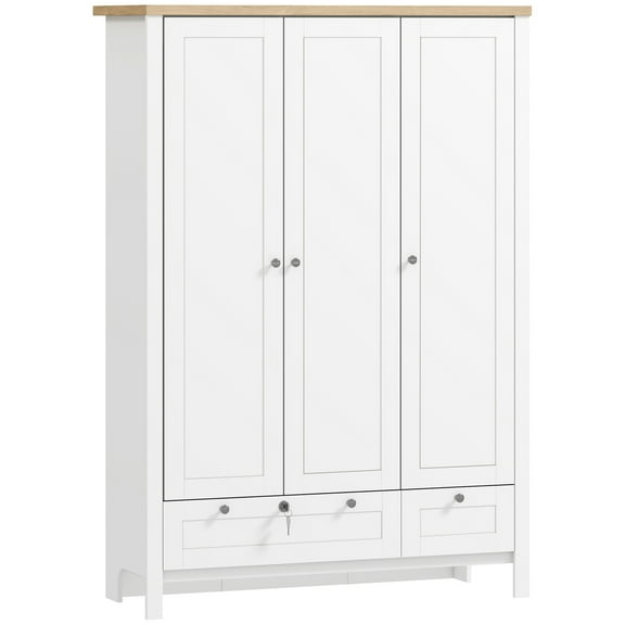 HOMCOM Wardrobe Closet with 3 Doors and 2 Drawers Bedroom Armoire White