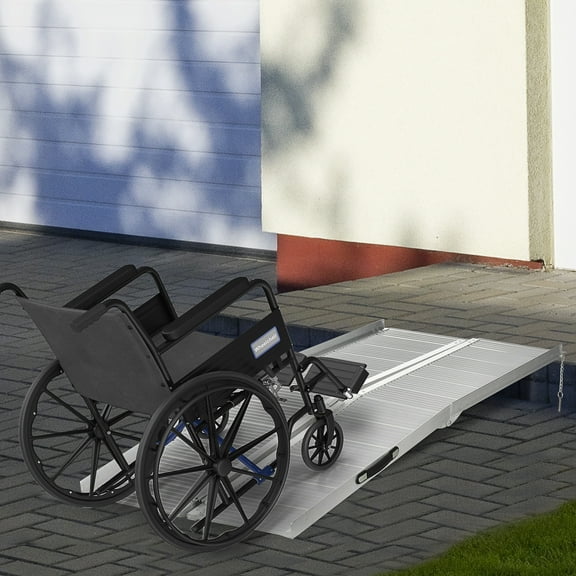 HOMCOM Portable Textured Aluminum Folding Wheelchair Threshold Ramp