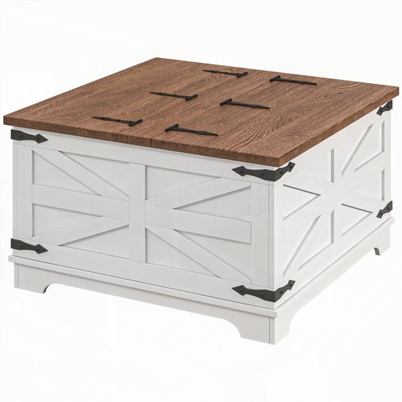 HOMCOM White Square Center Table with Flip Top Hidden Storage for Farmhouse Charm