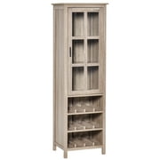 HOMCOM Wine Cabinet Bar Display Cupboard w/ Glass Door and 3 Cubbies, Grey Oak