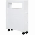 thumbnail image 1 of HOMCOM Wood Rolling Narrow Bathroom Side Storage Cabinet - White, 1 of 8