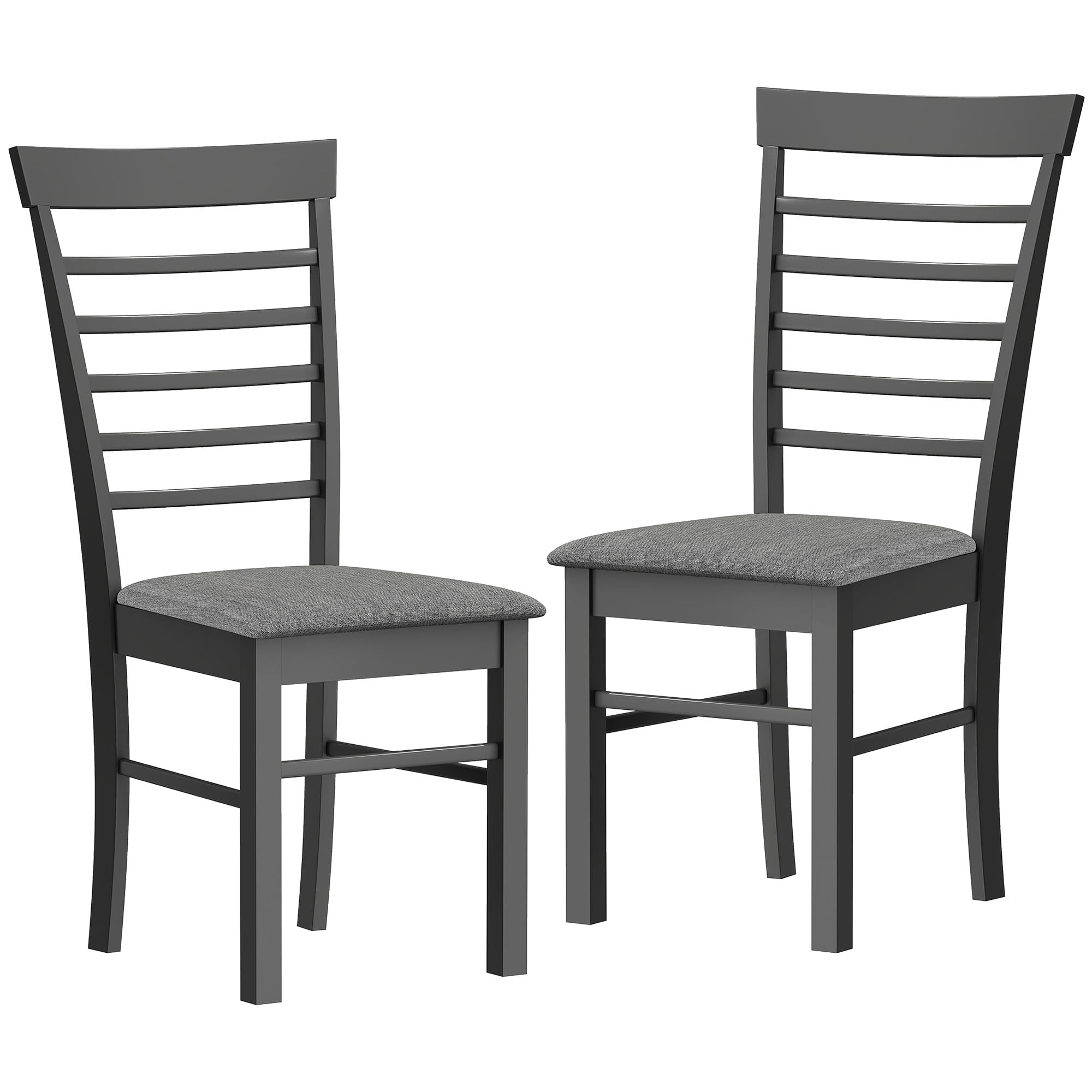 HOMCOM Wooden Dining Chairs Set of 2, Farmhouse Upholstered Kitchen Chairs with Rubber Wood Frame for Living Room, Dining Room, Black and Gray