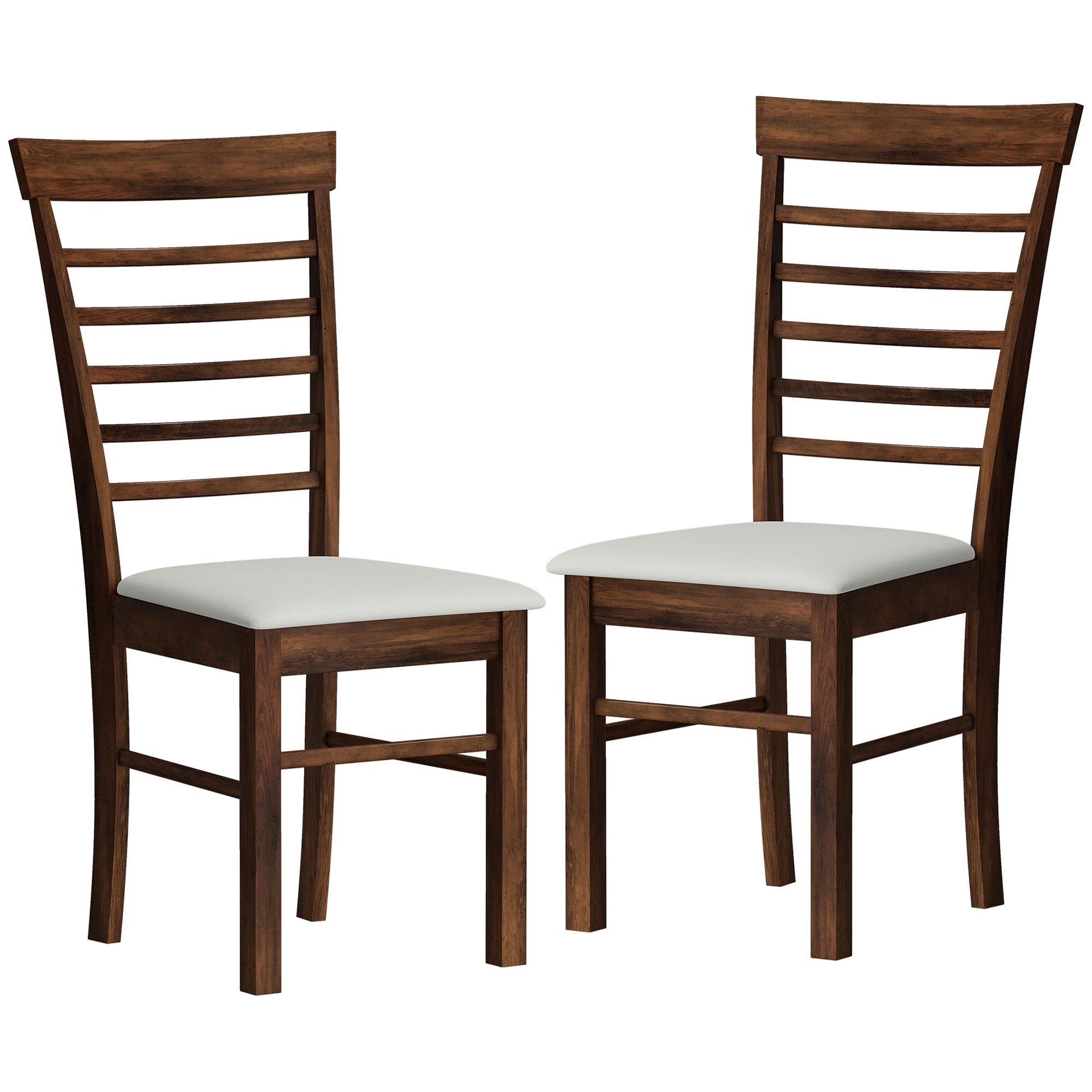 HOMCOM Wooden Dining Chairs Set of 2, Farmhouse Upholstered Kitchen Chairs with Rubber Wood Frame for Living Room, Dining Room, Dark Brown and Beige
