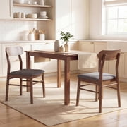 HOMCOM Wooden Dining Chairs, Upholstered Kitchen Chairs with Rubberwood Legs Set of 2 for Dining Room, Gray