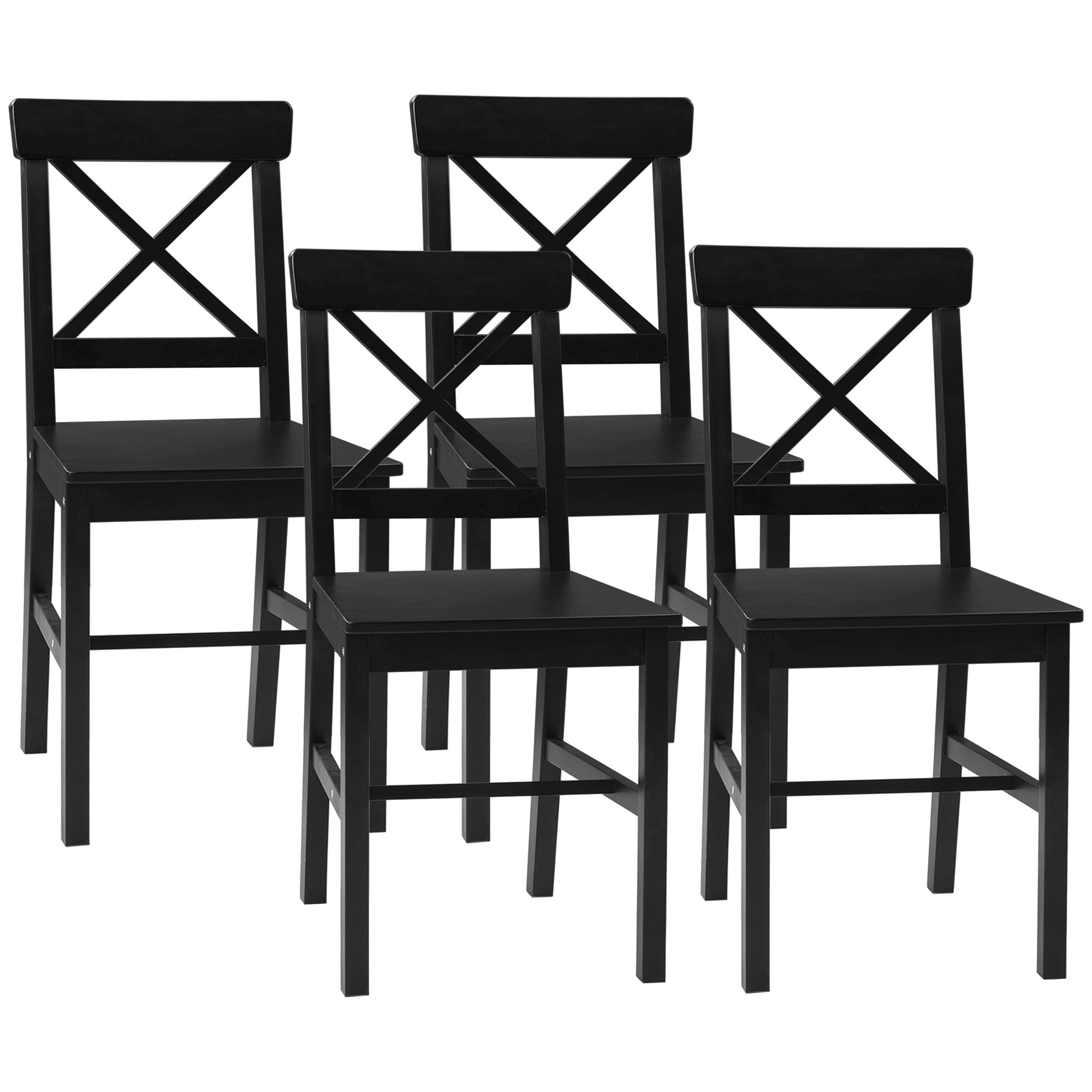 Wooden Farmhouse Dining Chairs Set of 4 with Cross Back, Black