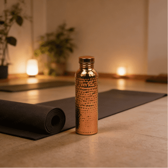 HOME 100% Pure Copper Water Bottle for Drinking, 32 Oz Hammered Ayurvedic Copper Bottle for Drinking Water | Leak-Proof & Eco-Friendly | For Yoga, Office, Travel (Bronze)
