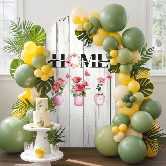 HOME Arch Backdrop Cover, 4FT, Roses Floral Vases Butterfly Rustic Wood Planks Spandex Arch Covers Double-Sided Backdrop for Wedding Birthday Party Photo Background Decoration