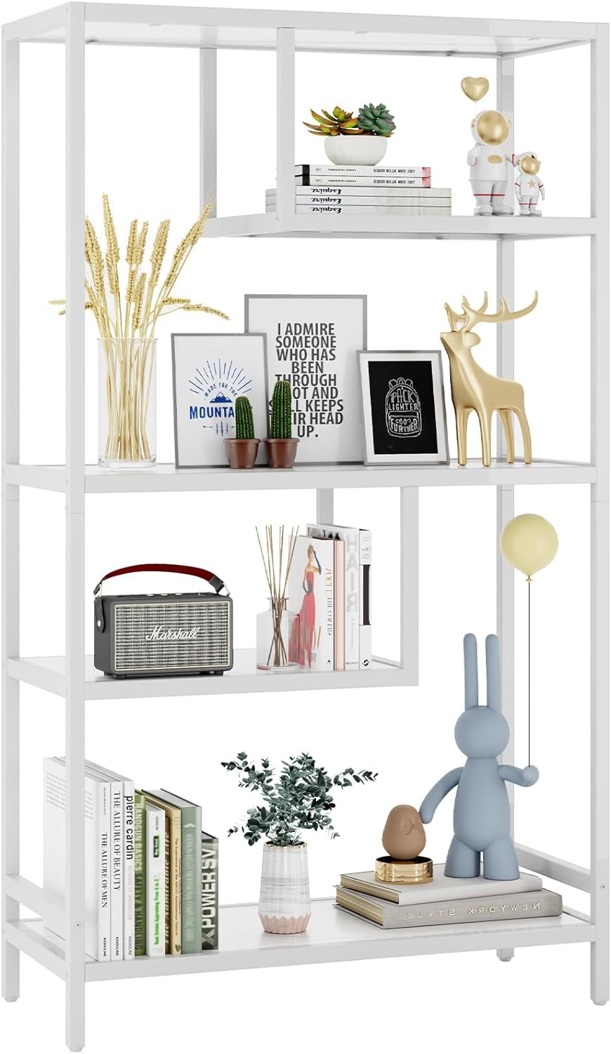 HOME BI Geometric Bookshelf, Tall Modern Bookcase, Industrial Metal