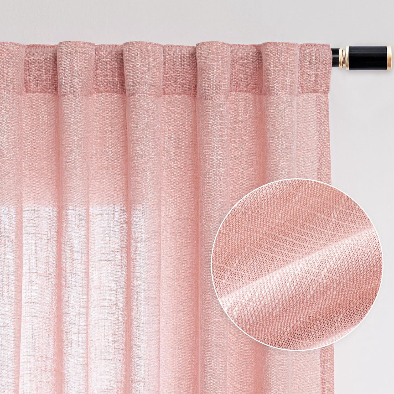 HOME Blush Pink Living Room Curtains 2 Panel Sets, Soft Semi Sheers ...