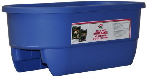 Blue Rectangular Plastic Deck Rail Planter with Drainage Hole