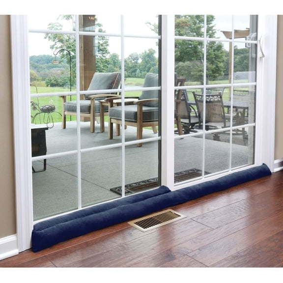 HOME DISTRICT Sliding Door Draft Stopper -Glass Blocker, Patio Under Stopper, Air Blocker Dodger Noise Approx. 71" Long - Navy