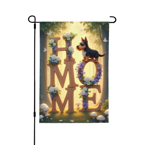 HOME Dog Garden Flag 12x18 Inch Double Sided Yorkshire Terrier Welcome Spring Floral Outdoor Yard Decoration For Porch, Lawn & Patio