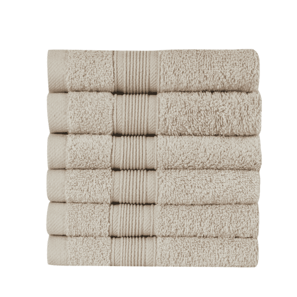 HOME ESSENTIALS 100% Cotton Luxury Hand Towels for Bathroom 12"x12", 600 GSM Soft Travel Face Towel Set of 6, Quick Dry Gym Towel, Hotel Bathroom Essentials, Super Absorbent Turkish Towel, Beige