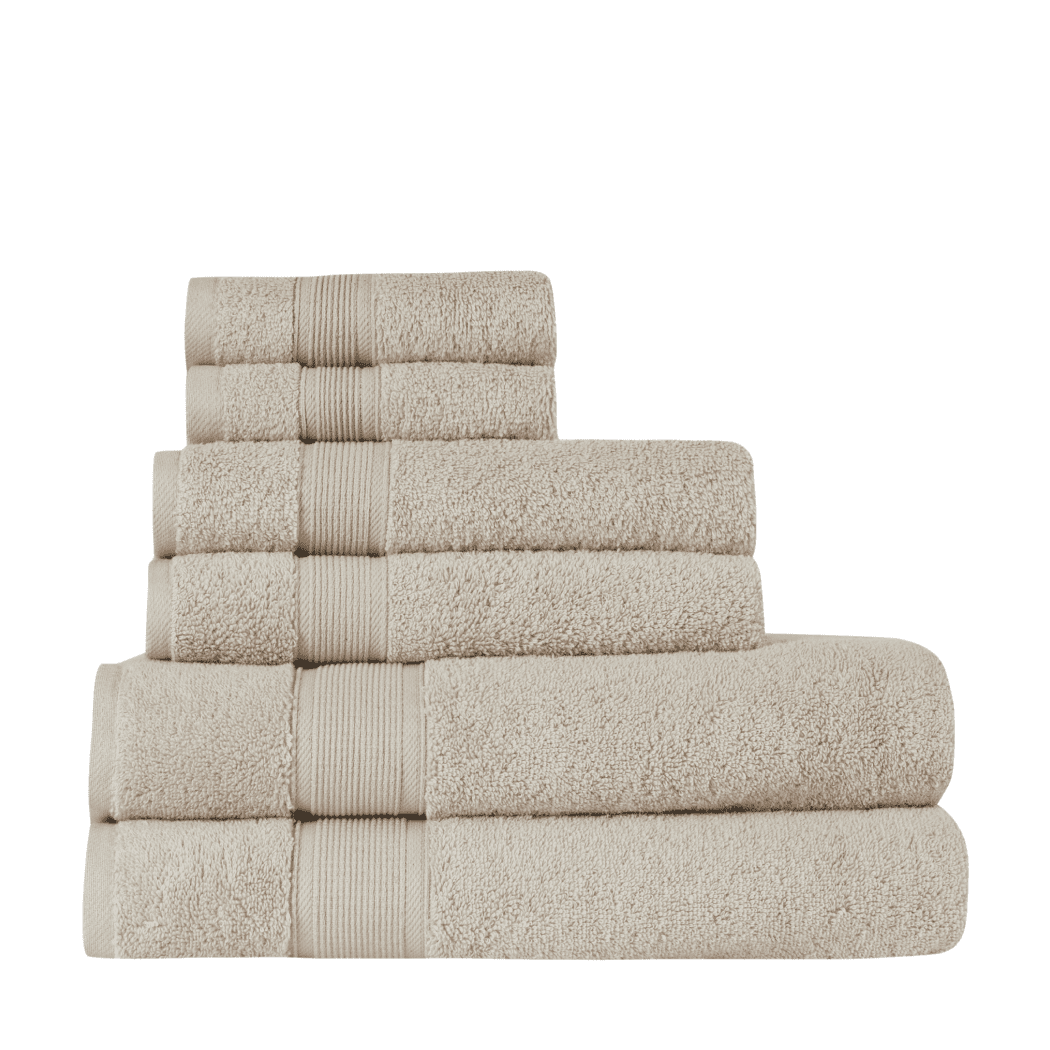HOME ESSENTIALS 100% Cotton Luxury Turkish Wash Cloths and Bath Towels Set of 6, 600 GSM Lightweight Super Absorbent Travel Towels Pack, Quick Dry Towels for Spa, Hotel Bathroom Essentials, Beige
