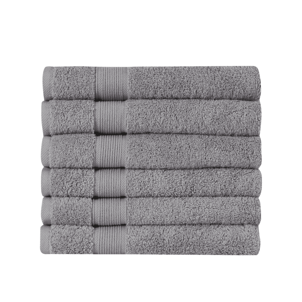 HOME ESSENTIALS Set of 6 Turkish Hand Towels for Bathroom 100% Cotton, 600 GSM Soft Touch, Fluffy, Easy Dry, Luxurious, Comfortable, Sustainable Turkish Towel 16"x30" Grey