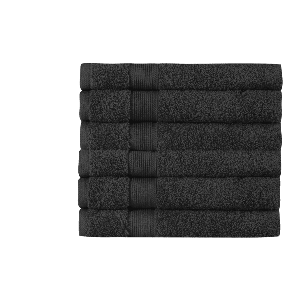 HOME ESSENTIALS Set of 6 Turkish Hand Towels for Bathroom 100% Cotton, 600 GSM Soft Touch, Fluffy, Easy Dry, Luxurious, Comfortable, Sustainable Turkish Towel 16"x30" Black