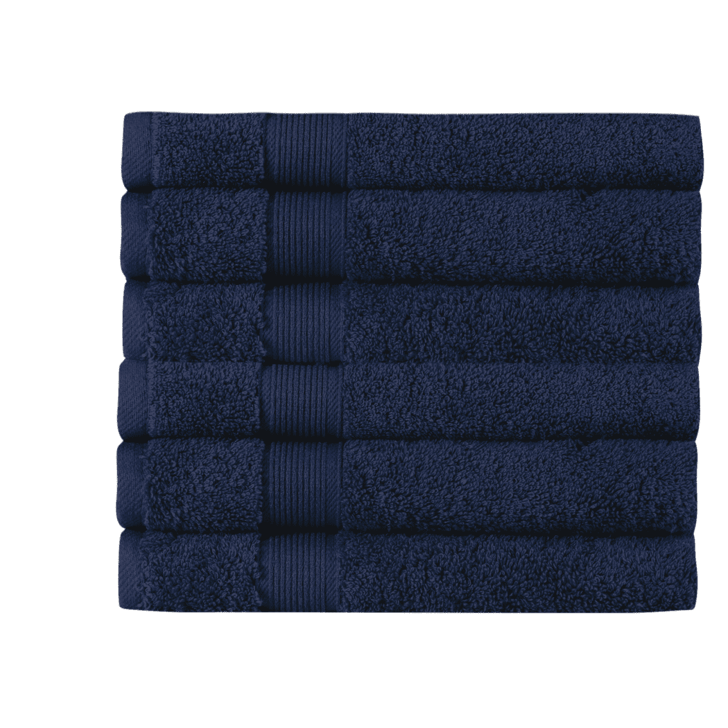 HOME ESSENTIALS Set of 6 Turkish Hand Towels for Bathroom 100% Cotton, 600 GSM Soft Touch, Fluffy, Easy Dry, Luxurious, Comfortable, Sustainable Turkish Towel 16"x30" Navy